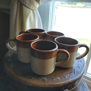 (5) Vintage stoneware pottery coffee mugs